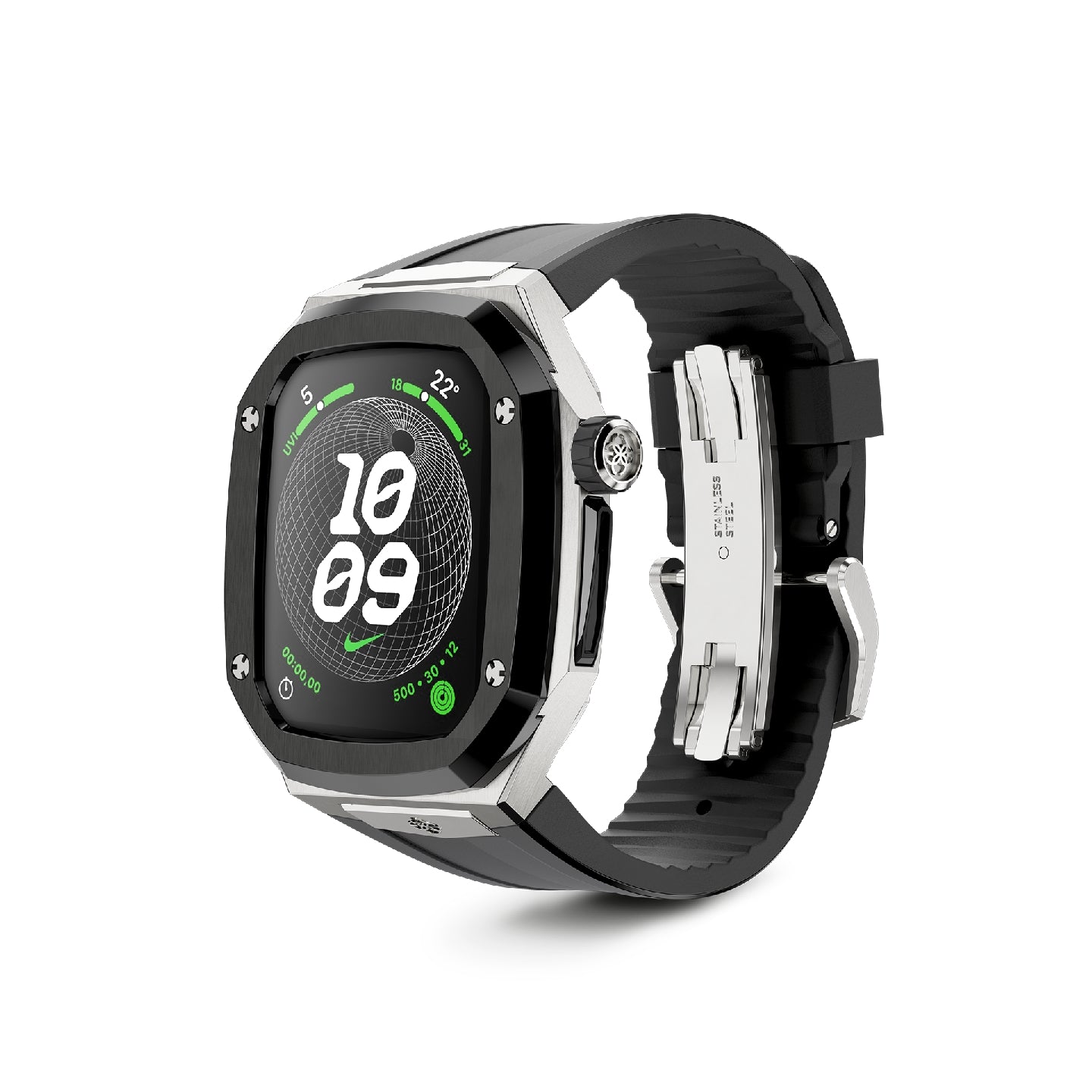 Apple Watch 7 - 9 Case - SPIII45 - Silver (Black Rubber)