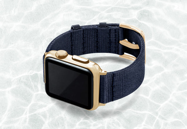 Gold apple watch navy on sale band