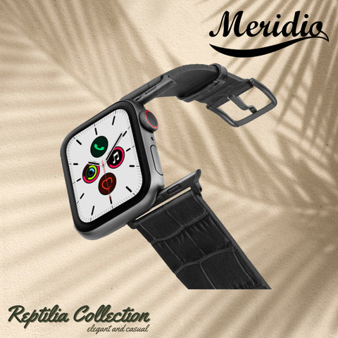 Meridio - Apple Watch Leather Strap - Reptilia Collection - Pitch Black