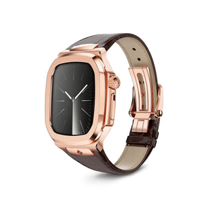 Apple Watch 7 - 9 錶殼 - ROYAL - 皮革 - 玫瑰金 - 棕色
