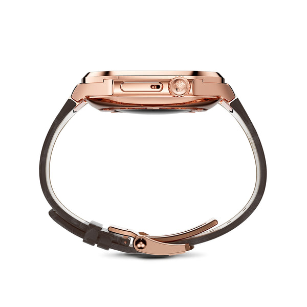 Apple Watch 7 - 9 表壳 - RO45 - 皮革 - 玫瑰金 - 棕色
