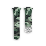 Load image into Gallery viewer, Green camouflage rubber strap for Apple Watch with stainless steel folding clasp
