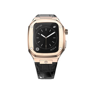 Apple Watch 7 - 9 表壳 - CL - 玫瑰金（黑色皮革）
