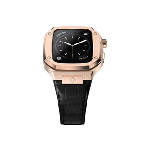 Apple Watch 7 - 9 Case - CL - Rose Gold (Black Leather)