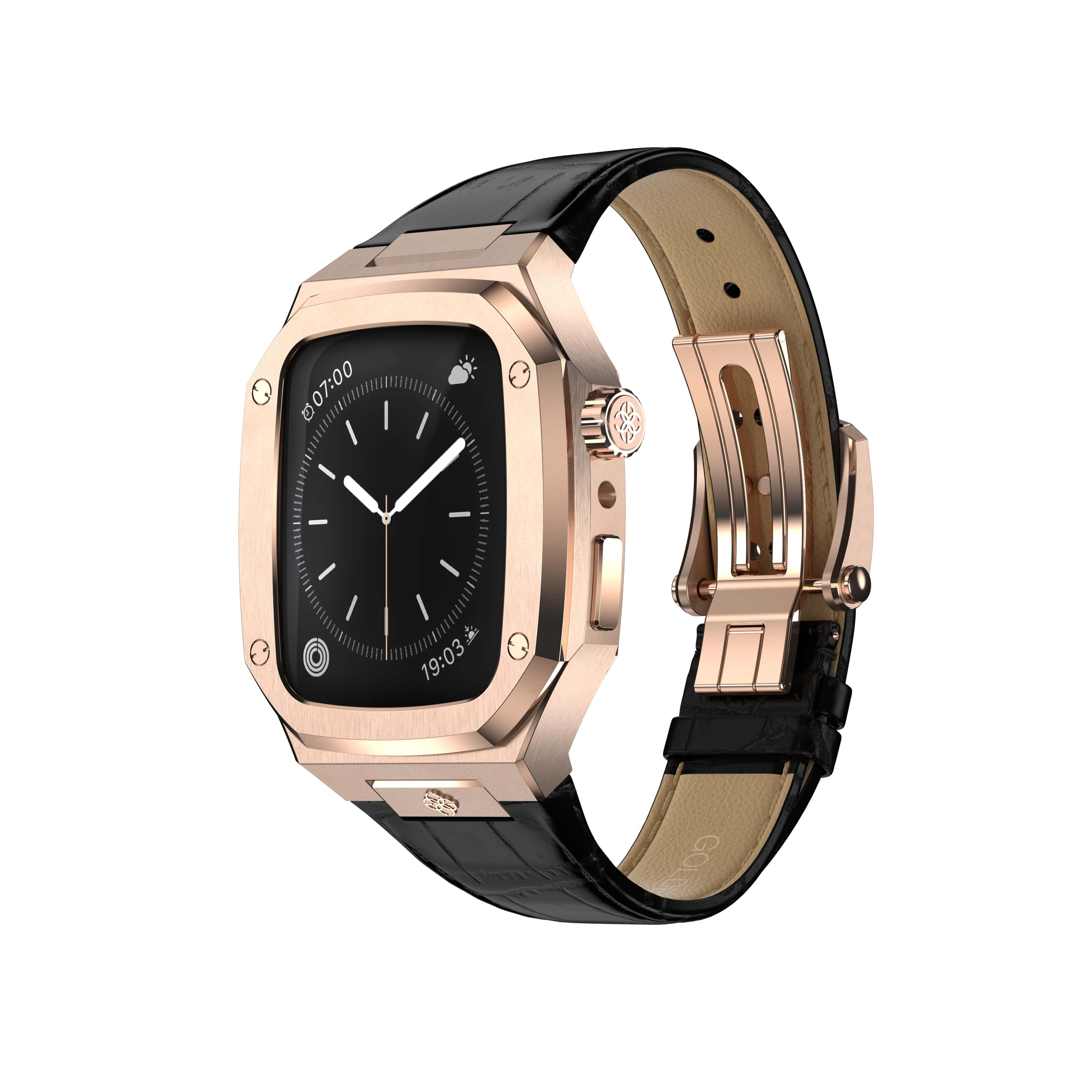 Apple Watch 7 - 9 錶殼 - CL - 玫瑰金（黑色皮革）