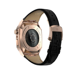 Apple Watch 7 - 9 表壳 - CL - 玫瑰金（黑色皮革）